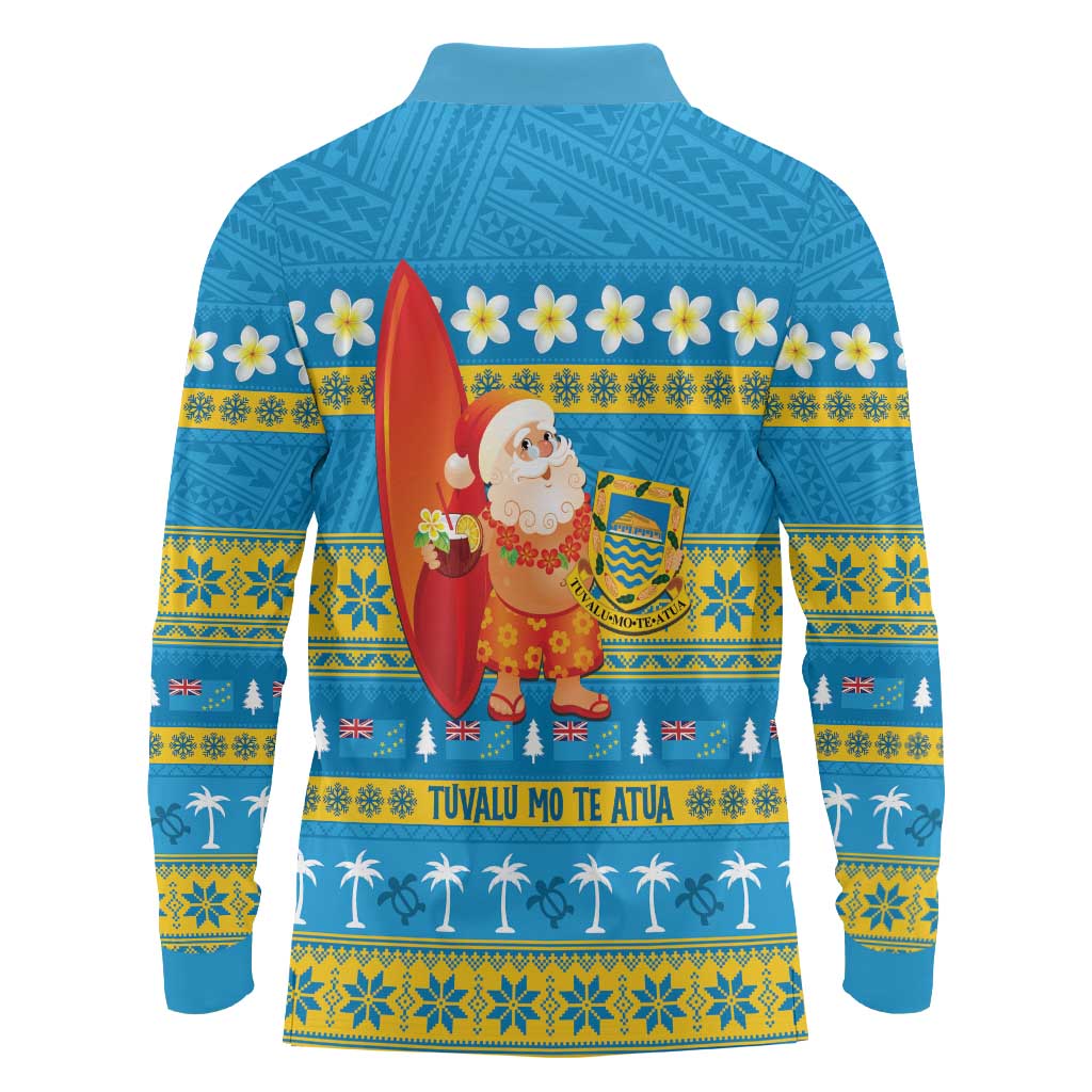Tuvalu Christmas Long Sleeve Polo Shirt Cute Santa Manuia te Kilisimasi - Polynesian Pride