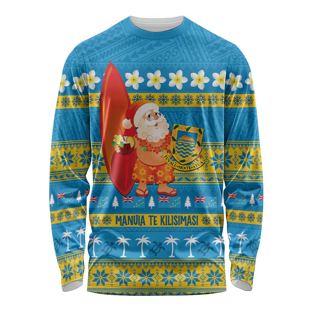Tuvalu Christmas Long Sleeve Shirt Cute Santa Manuia te Kilisimasi - Polynesian Pride