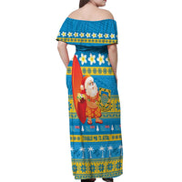 Tuvalu Christmas Off Shoulder Maxi Dress Cute Santa Manuia te Kilisimasi - Polynesian Pride