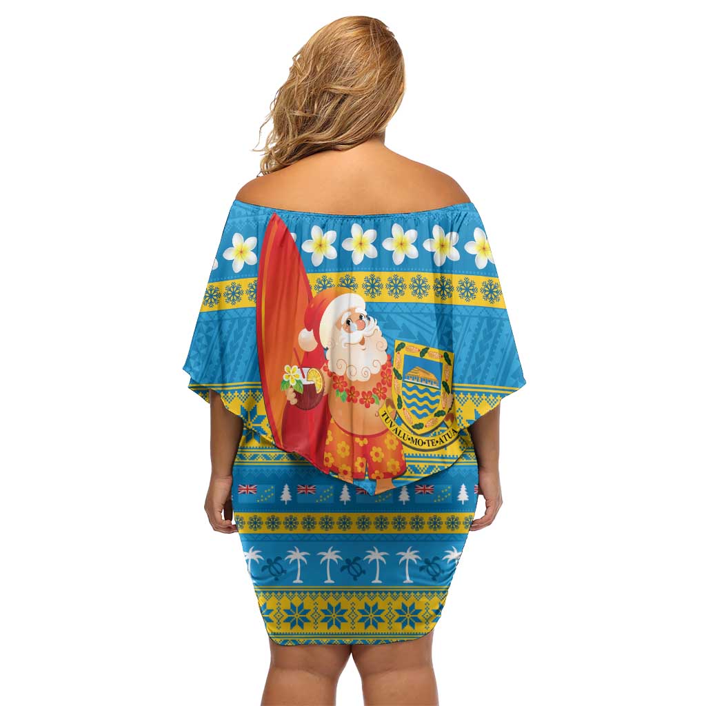 Tuvalu Christmas Off Shoulder Short Dress Cute Santa Manuia te Kilisimasi - Polynesian Pride