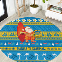 Tuvalu Christmas Round Carpet Cute Santa Manuia te Kilisimasi - Polynesian Pride