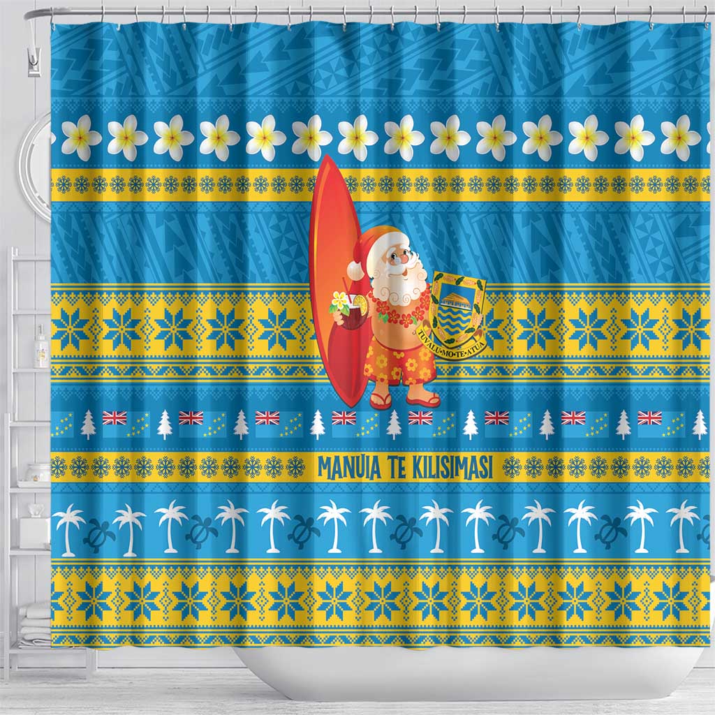 Tuvalu Christmas Shower Curtain Cute Santa Manuia te Kilisimasi - Polynesian Pride