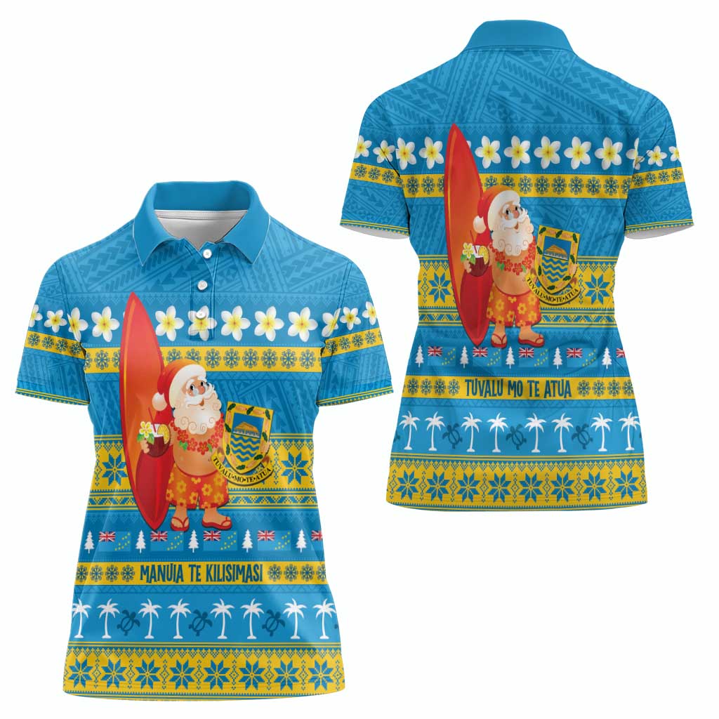 Tuvalu Christmas Women Polo Shirt Cute Santa Manuia te Kilisimasi - Polynesian Pride