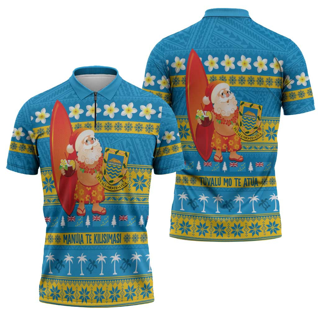 Tuvalu Christmas Zipper Polo Shirt Cute Santa Manuia te Kilisimasi - Polynesian Pride