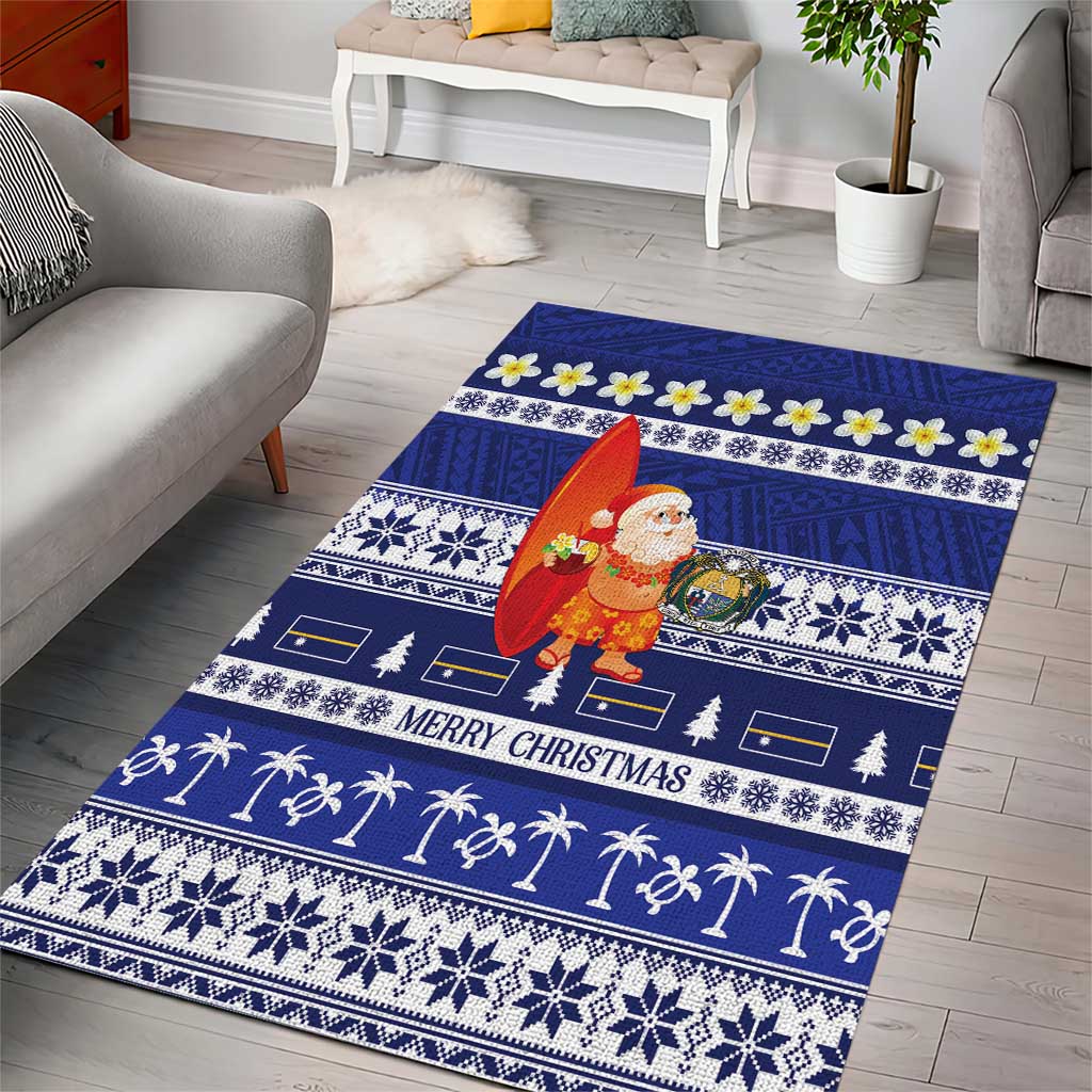 Nauru Christmas Area Rug Cute Santa Coat Of Arms Merry Xmas - Polynesian Pride