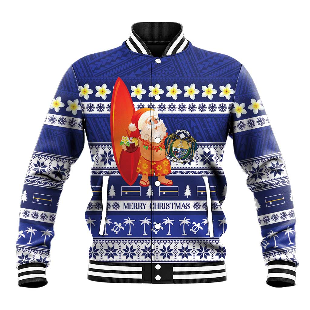 Nauru Christmas Baseball Jacket Cute Santa Coat Of Arms Merry Xmas - Polynesian Pride