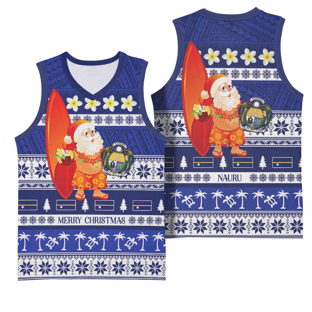 Nauru Christmas Basketball Jersey Cute Santa Coat Of Arms Merry Xmas - Polynesian Pride