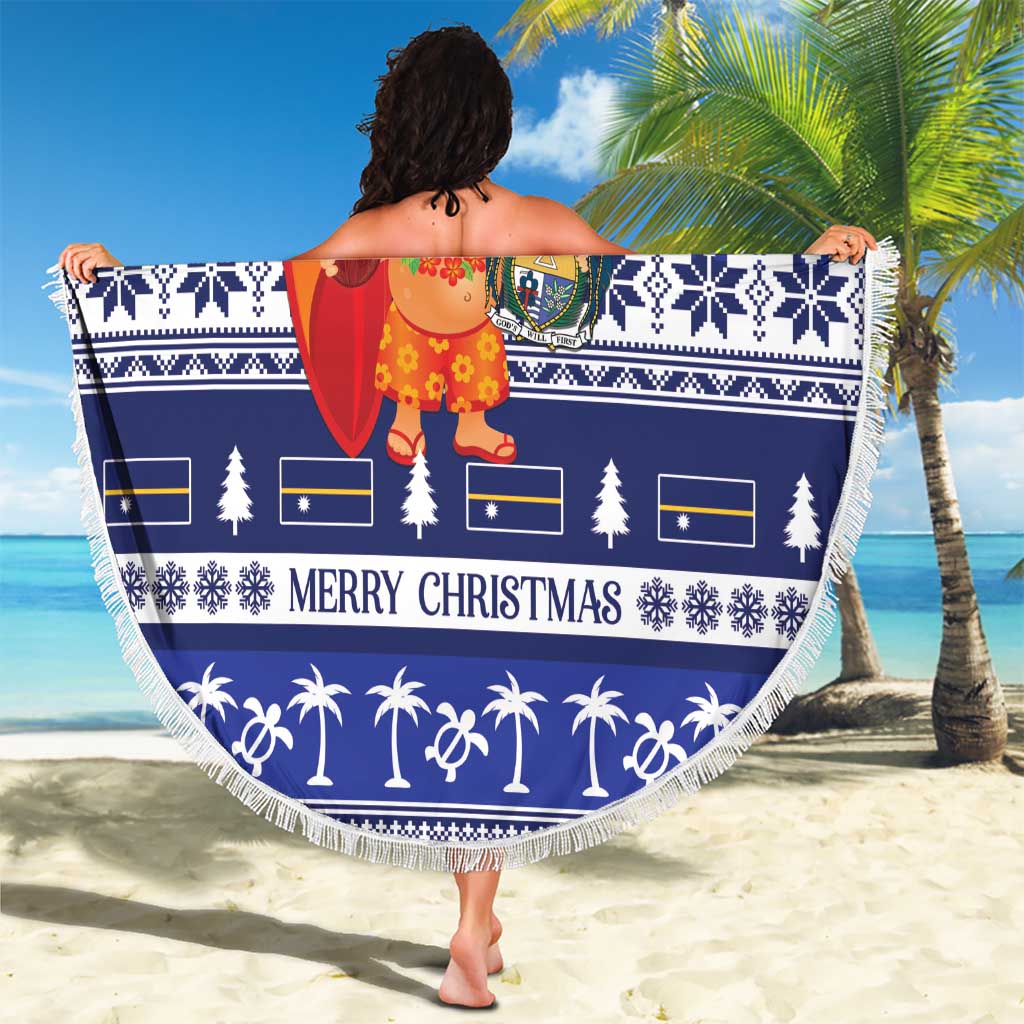 Nauru Christmas Beach Blanket Cute Santa Coat Of Arms Merry Xmas - Polynesian Pride