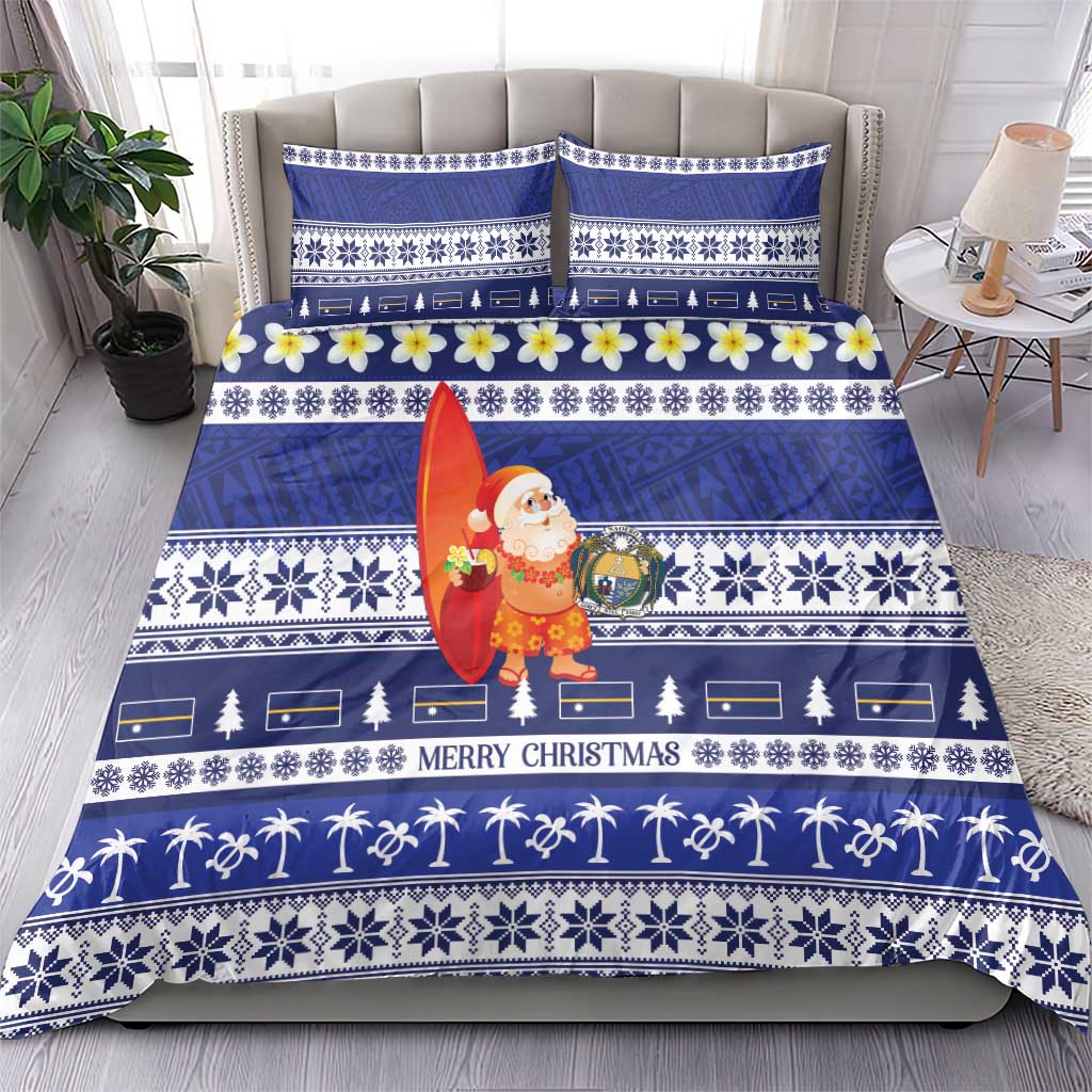 Nauru Christmas Bedding Set Cute Santa Coat Of Arms Merry Xmas - Polynesian Pride