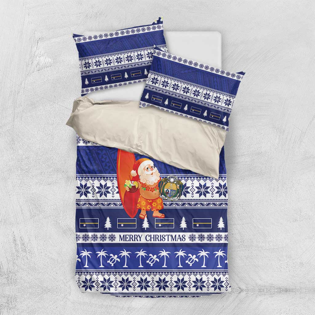 Nauru Christmas Bedding Set Cute Santa Coat Of Arms Merry Xmas - Polynesian Pride