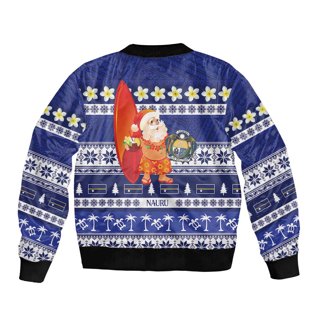 Nauru Christmas Bomber Jacket Cute Santa Coat Of Arms Merry Xmas - Polynesian Pride