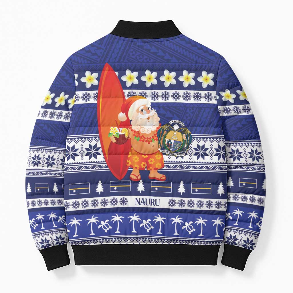 Nauru Christmas Bomber Puffer Jacket Cute Santa Coat Of Arms Merry Xmas - Polynesian Pride