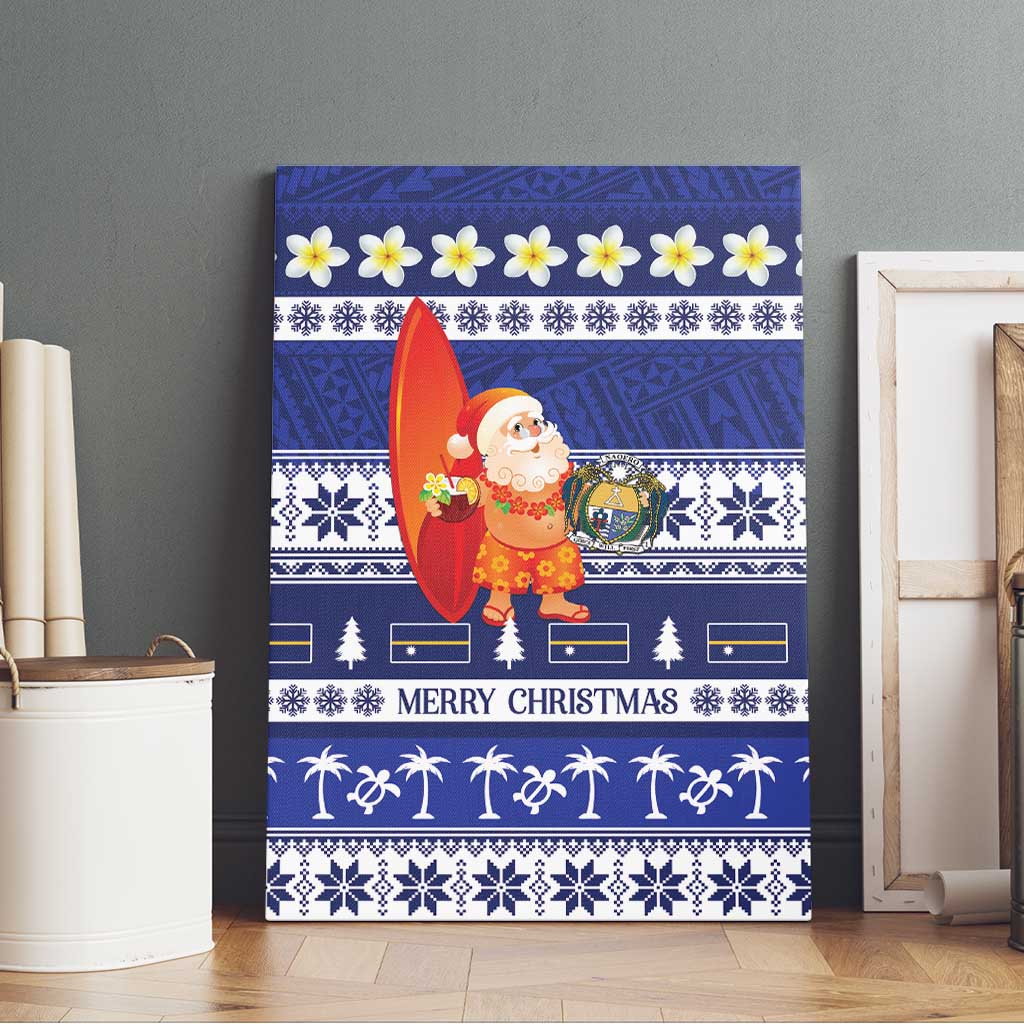 Nauru Christmas Canvas Wall Art Cute Santa Coat Of Arms Merry Xmas - Polynesian Pride