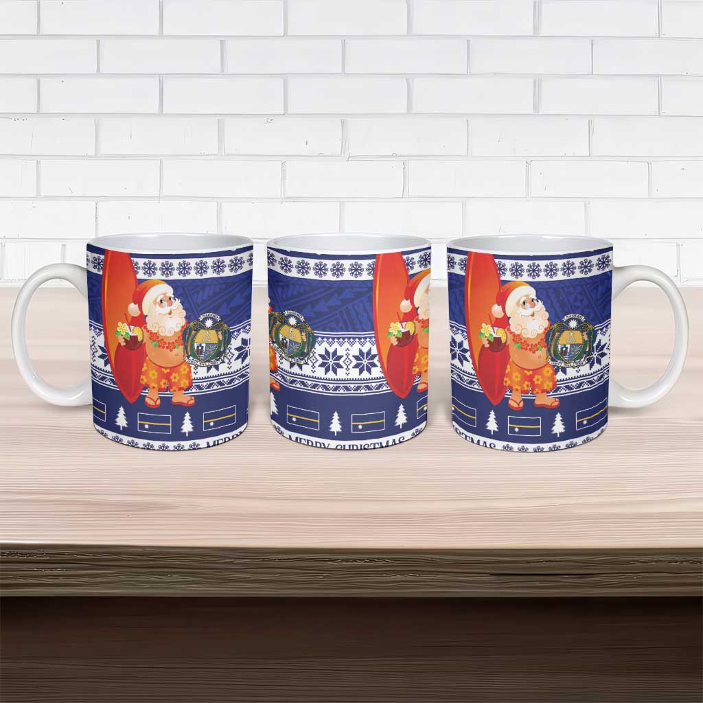 Nauru Christmas Ceramic Mug Cute Santa Coat Of Arms Merry Xmas - Polynesian Pride