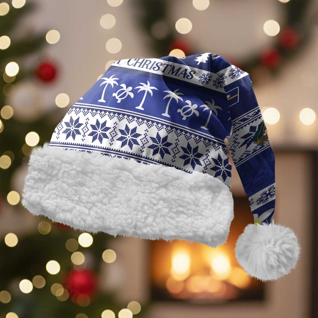 Nauru Christmas Santa Hat Cute Santa Coat Of Arms Merry Xmas - Polynesian Pride