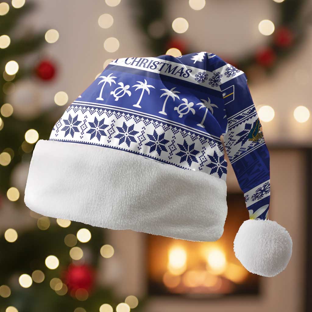 Nauru Christmas Santa Hat Cute Santa Coat Of Arms Merry Xmas - Polynesian Pride