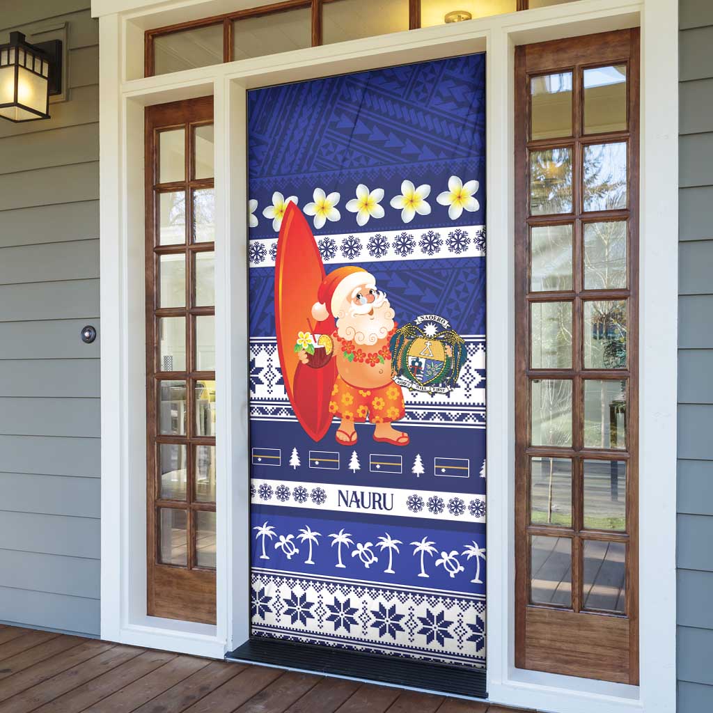 Nauru Christmas Door Cover Cute Santa Coat Of Arms Merry Xmas - Polynesian Pride