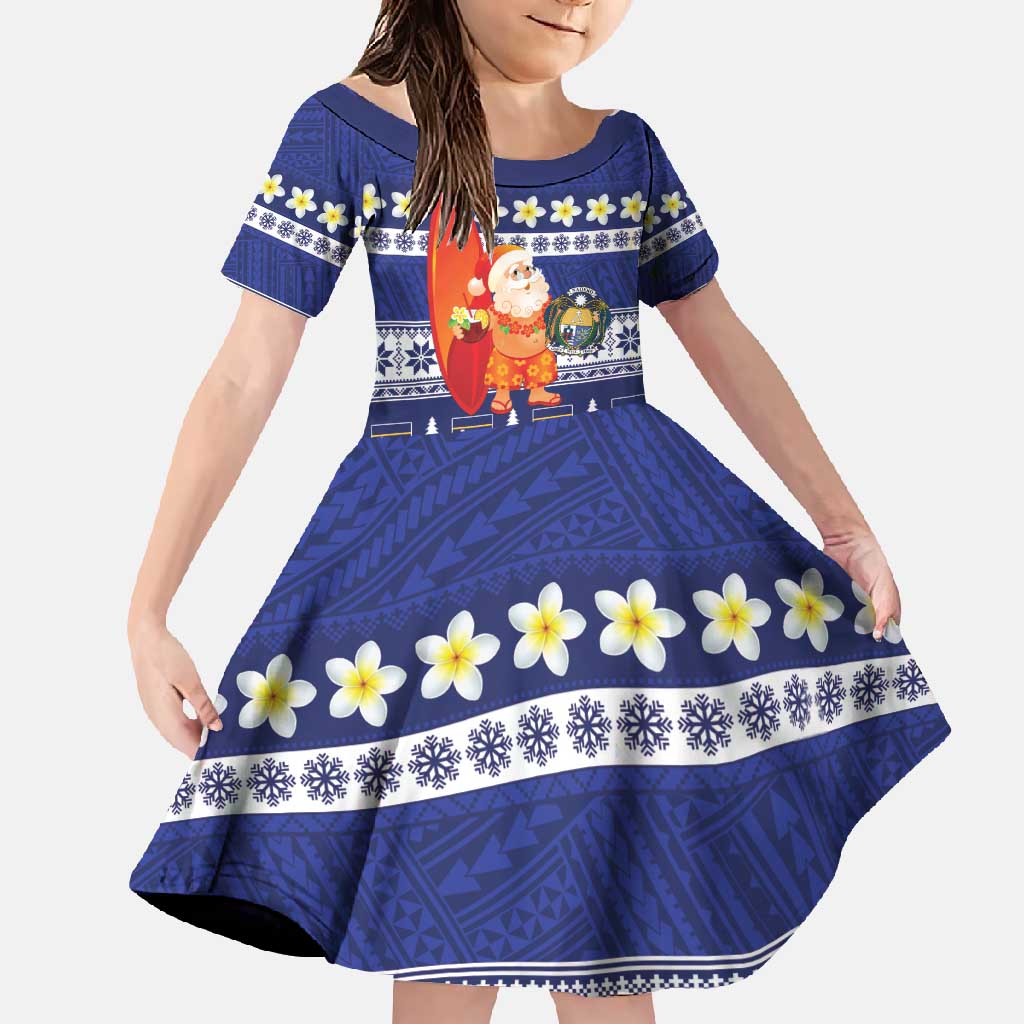 Nauru Christmas Family Matching Long Sleeve Bodycon Dress and Hawaiian Shirt Cute Santa Coat Of Arms Merry Xmas - Polynesian Pride