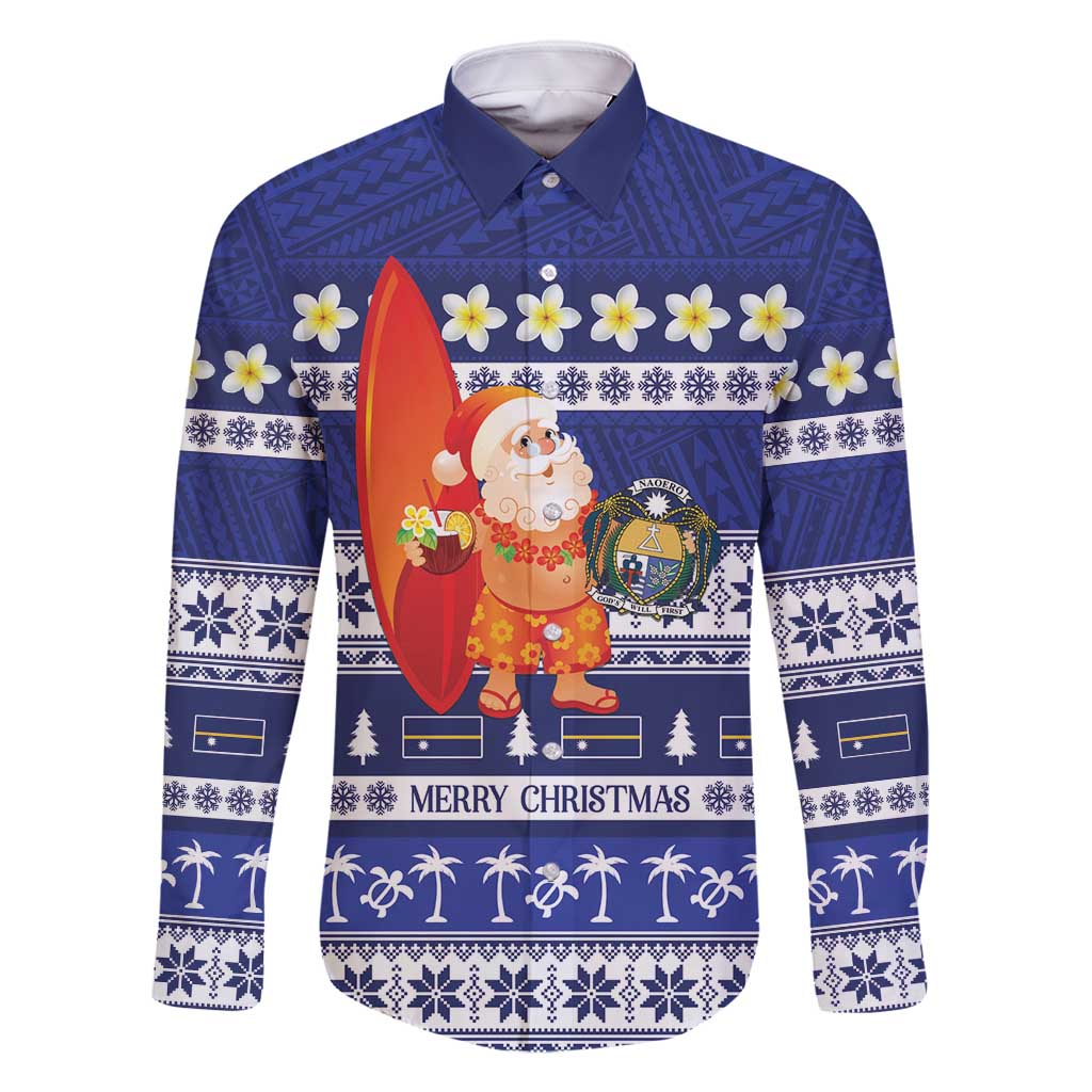 Nauru Christmas Family Matching Mermaid Dress and Hawaiian Shirt Cute Santa Coat Of Arms Merry Xmas - Polynesian Pride