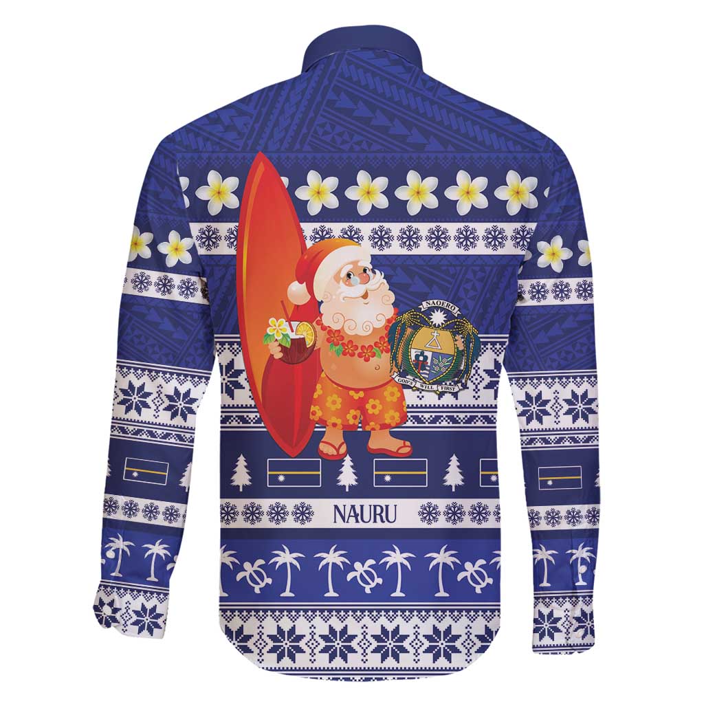 Nauru Christmas Family Matching Mermaid Dress and Hawaiian Shirt Cute Santa Coat Of Arms Merry Xmas - Polynesian Pride