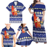 Nauru Christmas Family Matching Off Shoulder Maxi Dress and Hawaiian Shirt Cute Santa Coat Of Arms Merry Xmas - Polynesian Pride