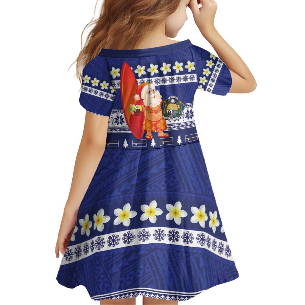 Nauru Christmas Family Matching Off Shoulder Short Dress and Hawaiian Shirt Cute Santa Coat Of Arms Merry Xmas - Polynesian Pride