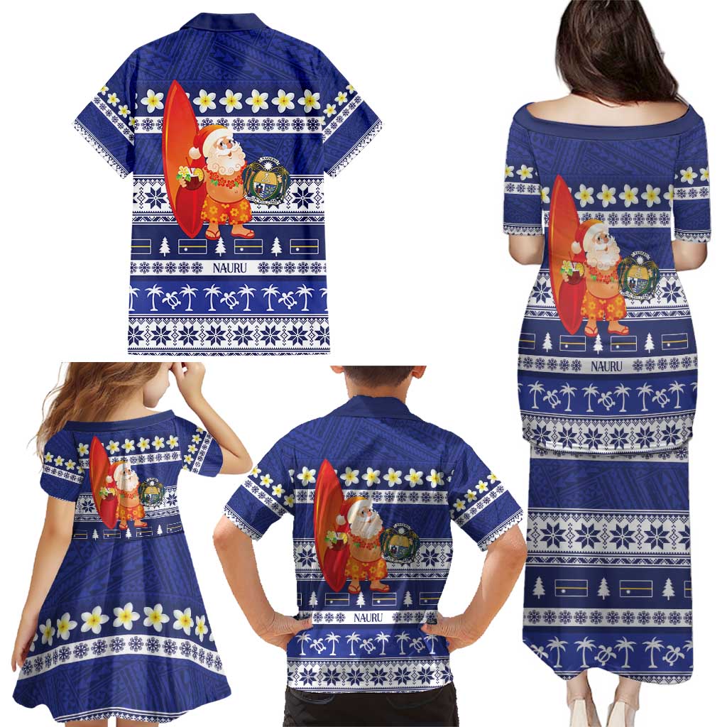 Nauru Christmas Family Matching Puletasi and Hawaiian Shirt Cute Santa Coat Of Arms Merry Xmas - Polynesian Pride