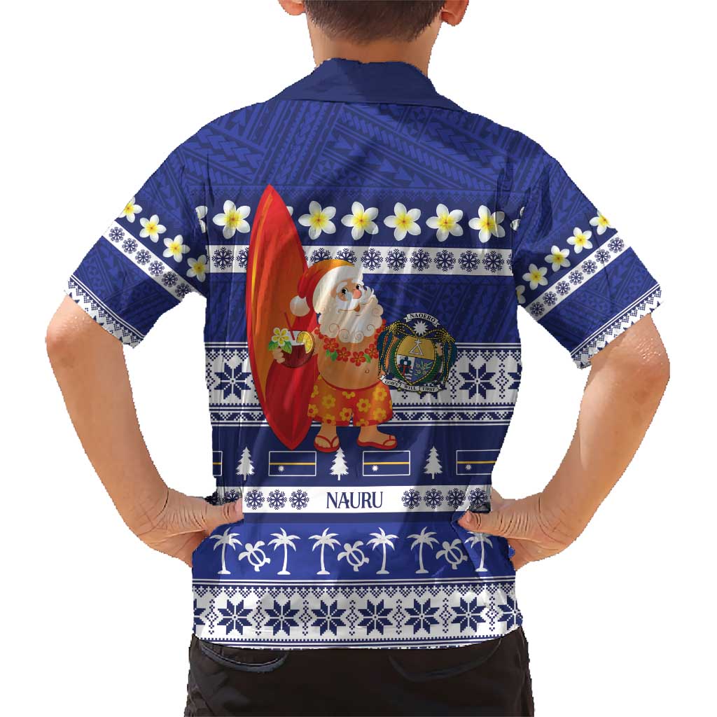 Nauru Christmas Family Matching Short Sleeve Bodycon Dress and Hawaiian Shirt Cute Santa Coat Of Arms Merry Xmas - Polynesian Pride