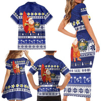 Nauru Christmas Family Matching Short Sleeve Bodycon Dress and Hawaiian Shirt Cute Santa Coat Of Arms Merry Xmas - Polynesian Pride