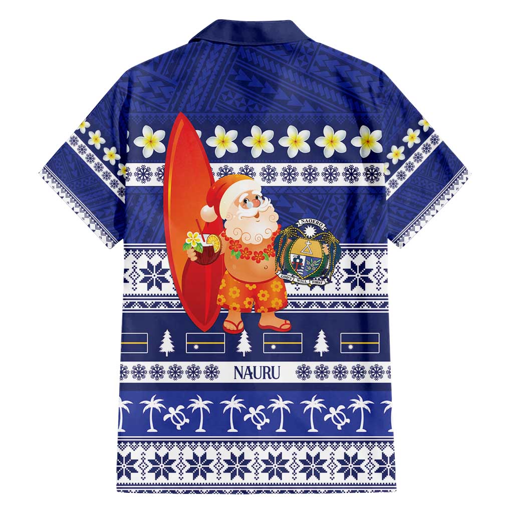 Nauru Christmas Family Matching Short Sleeve Bodycon Dress and Hawaiian Shirt Cute Santa Coat Of Arms Merry Xmas - Polynesian Pride