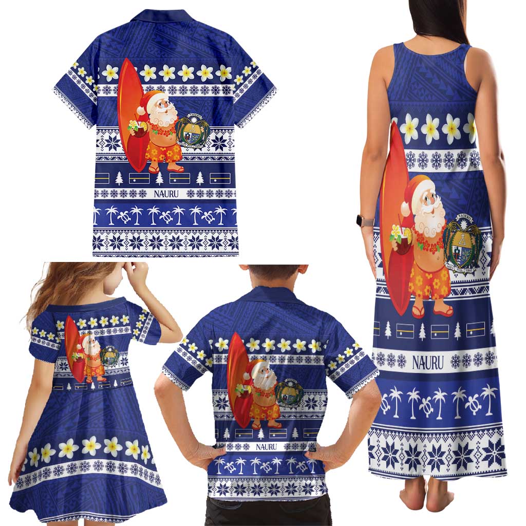 Nauru Christmas Family Matching Tank Maxi Dress and Hawaiian Shirt Cute Santa Coat Of Arms Merry Xmas - Polynesian Pride