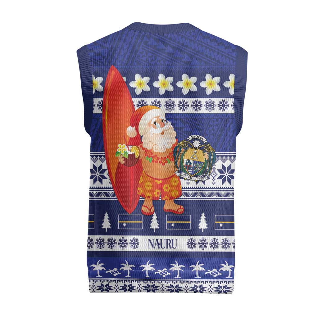 Nauru Christmas Knitted V-Neck Vest Cute Santa Coat Of Arms Merry Xmas - Polynesian Pride