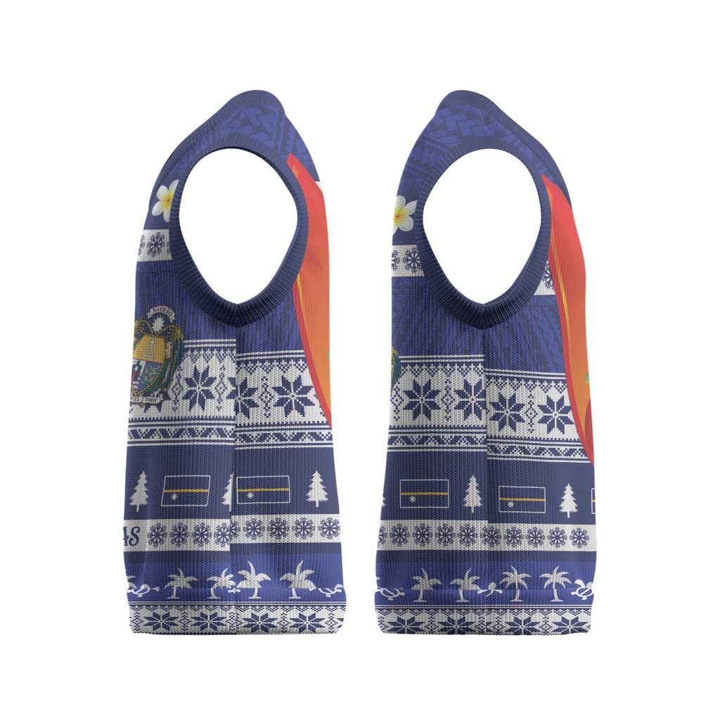 Nauru Christmas Knitted V-Neck Vest Cute Santa Coat Of Arms Merry Xmas - Polynesian Pride