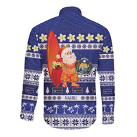 Nauru Christmas Long Sleeve Button Shirt Cute Santa Coat Of Arms Merry Xmas - Polynesian Pride