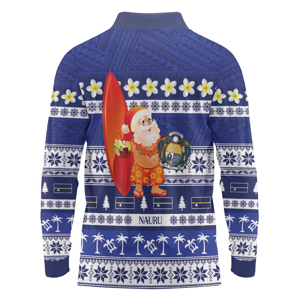 Nauru Christmas Long Sleeve Polo Shirt Cute Santa Coat Of Arms Merry Xmas - Polynesian Pride