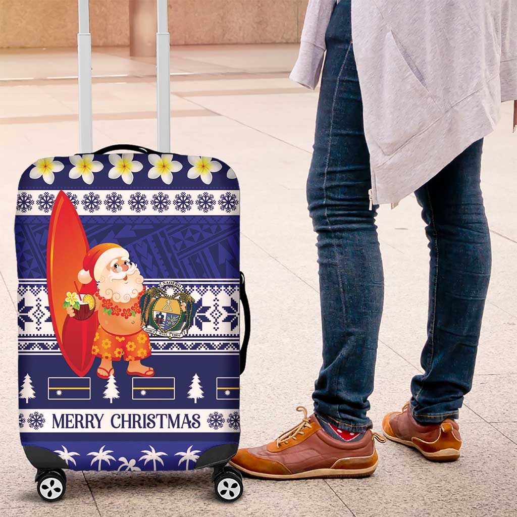 Nauru Christmas Luggage Cover Cute Santa Coat Of Arms Merry Xmas - Polynesian Pride