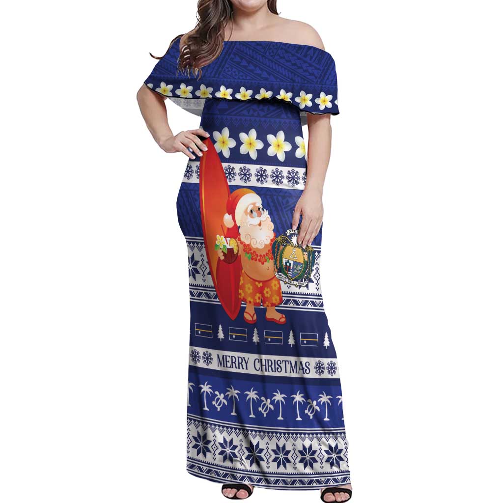 Nauru Christmas Off Shoulder Maxi Dress Cute Santa Coat Of Arms Merry Xmas - Polynesian Pride