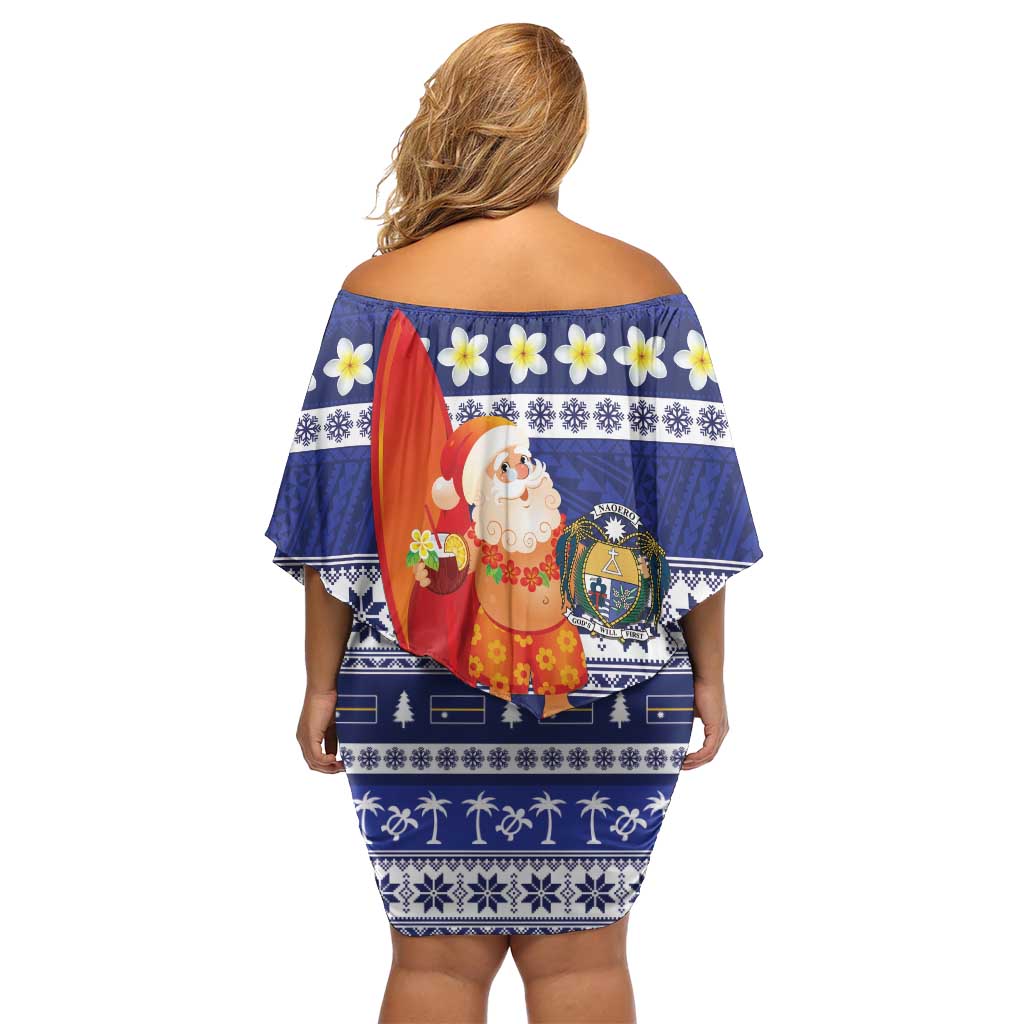 Nauru Christmas Off Shoulder Short Dress Cute Santa Coat Of Arms Merry Xmas - Polynesian Pride
