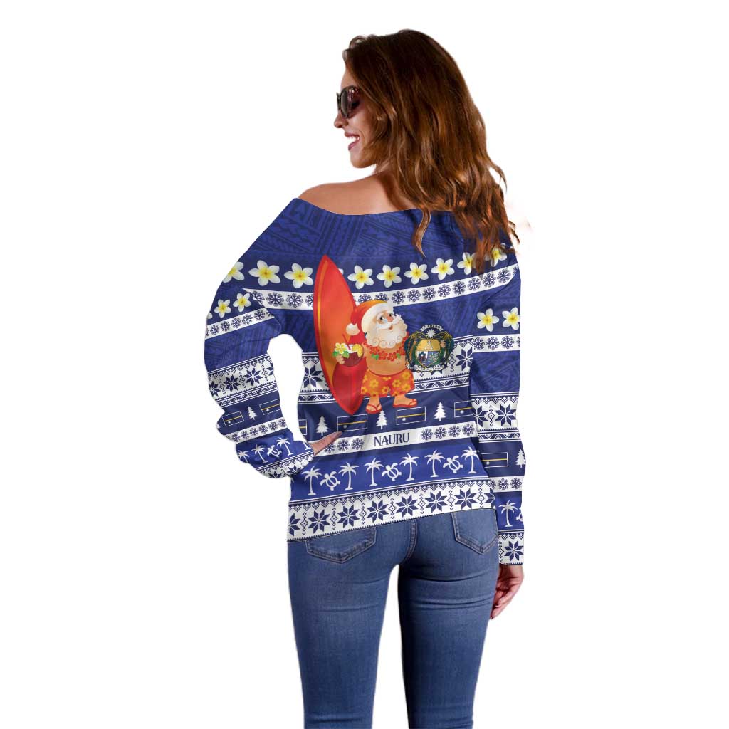 Nauru Christmas Off Shoulder Sweater Cute Santa Coat Of Arms Merry Xmas - Polynesian Pride