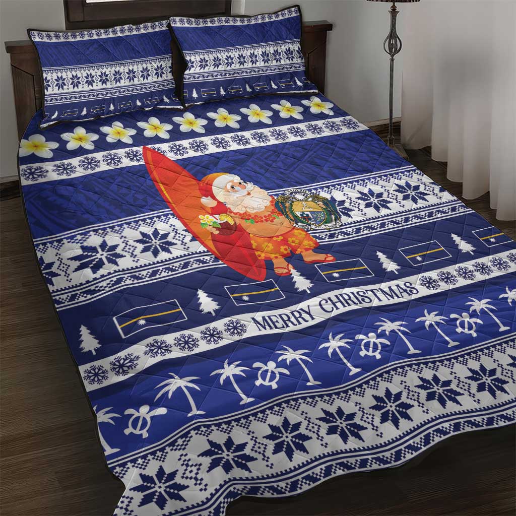 Nauru Christmas Quilt Bed Set Cute Santa Coat Of Arms Merry Xmas - Polynesian Pride