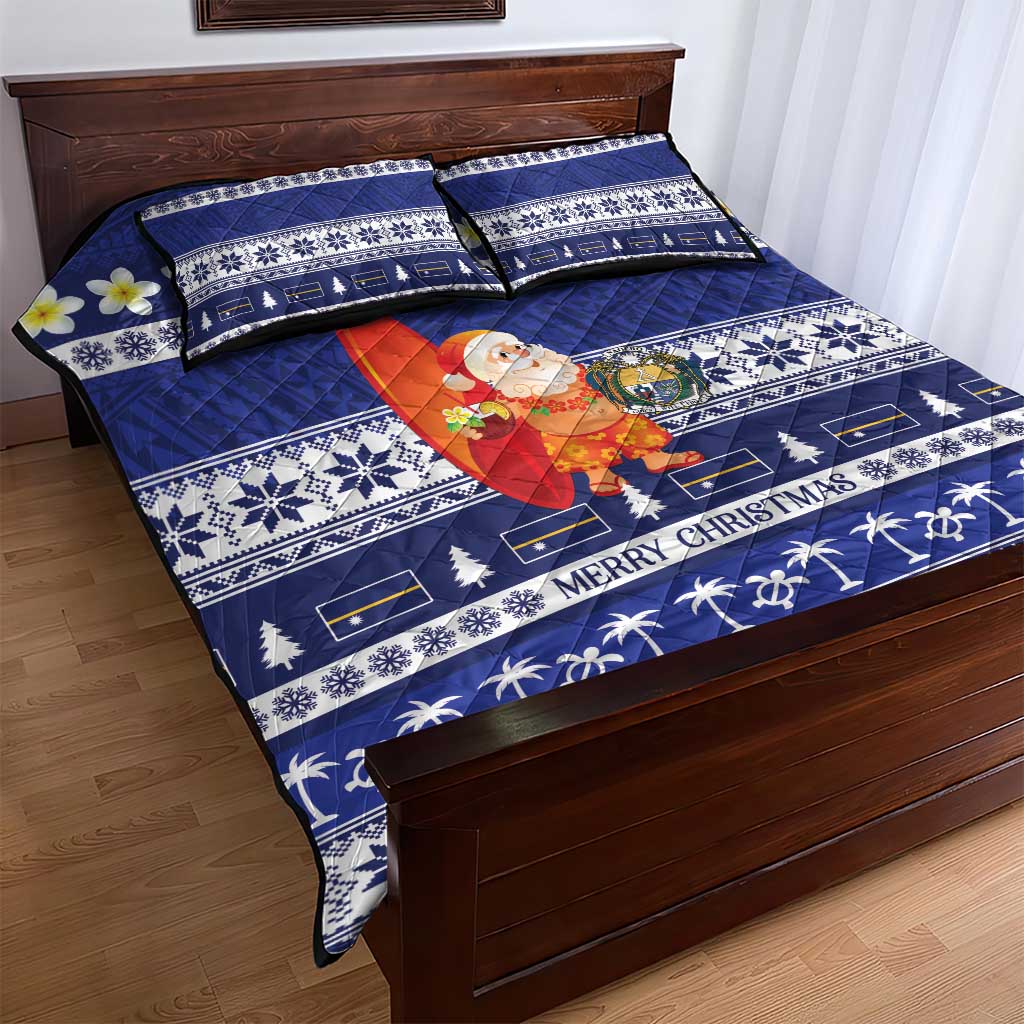 Nauru Christmas Quilt Bed Set Cute Santa Coat Of Arms Merry Xmas - Polynesian Pride