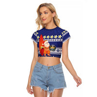 Nauru Christmas Raglan Cropped T Shirt Cute Santa Coat Of Arms Merry Xmas - Polynesian Pride