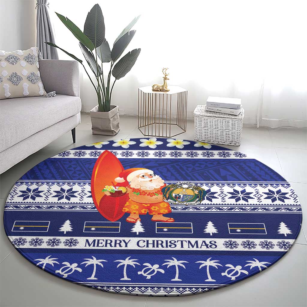Nauru Christmas Round Carpet Cute Santa Coat Of Arms Merry Xmas - Polynesian Pride