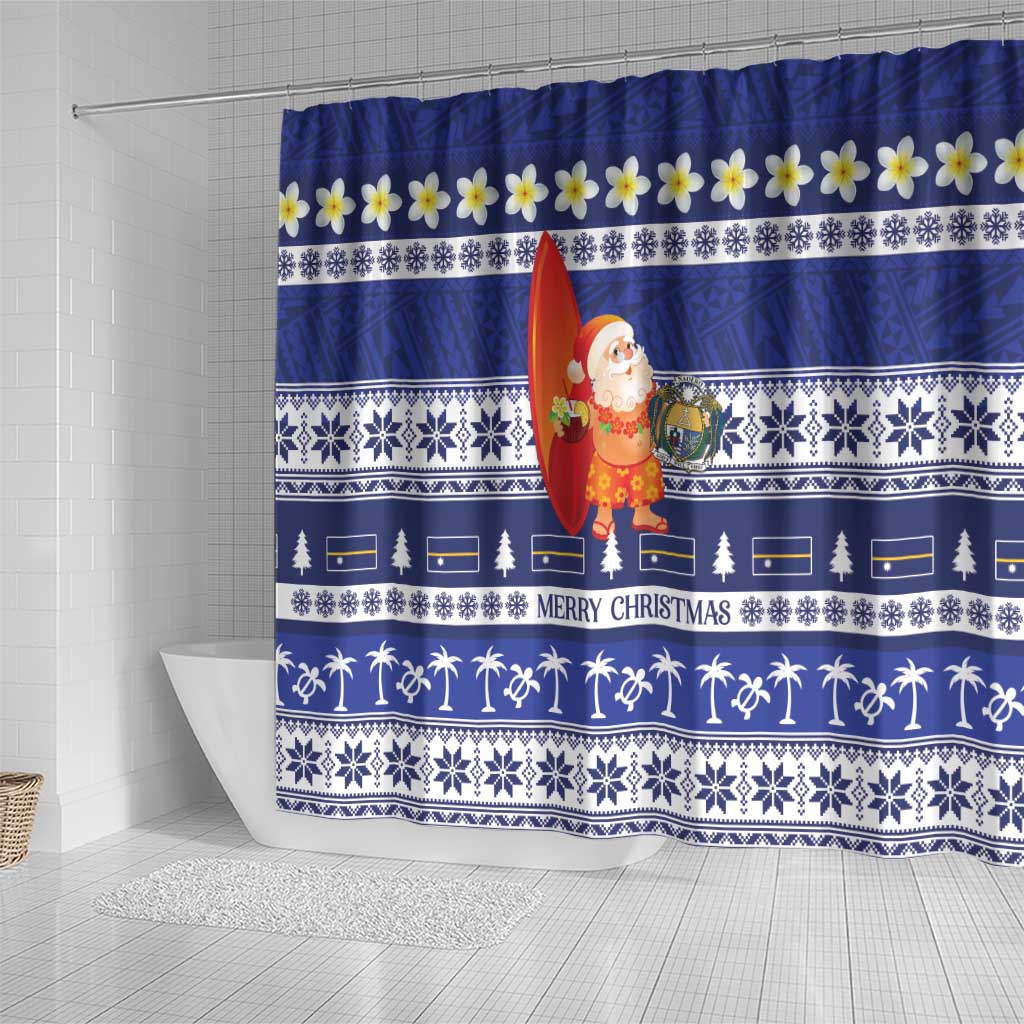 Nauru Christmas Shower Curtain Cute Santa Coat Of Arms Merry Xmas - Polynesian Pride