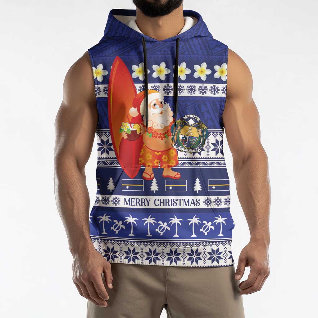Nauru Christmas Sleeveless Hoodie Cute Santa Coat Of Arms Merry Xmas - Polynesian Pride