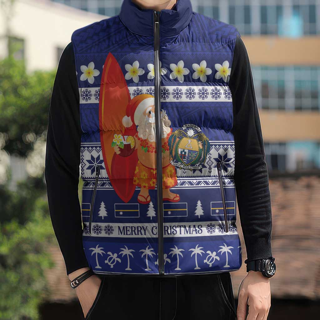 Nauru Christmas Sleeveless Puffer Jacket Cute Santa Coat Of Arms Merry Xmas - Polynesian Pride