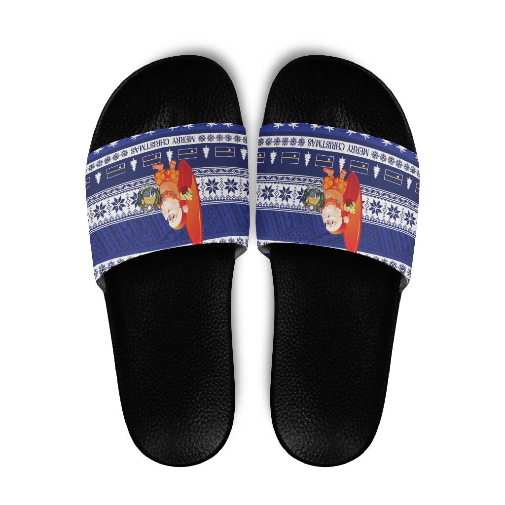 Nauru Christmas Slide Sandals Cute Santa Coat Of Arms Merry Xmas - Polynesian Pride