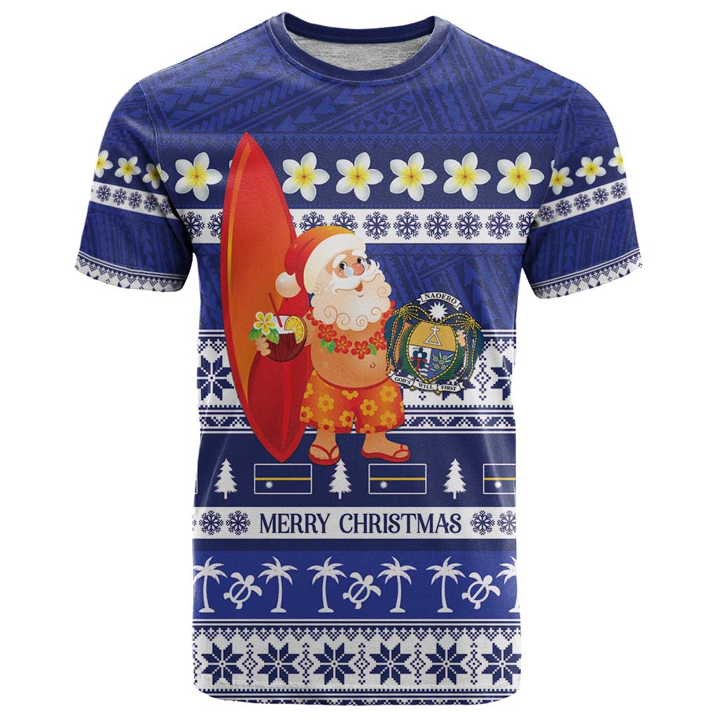 Nauru Christmas T Shirt Cute Santa Coat Of Arms Merry Xmas - Polynesian Pride