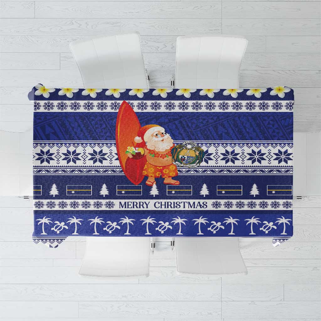 Nauru Christmas Tablecloth Cute Santa Coat Of Arms Merry Xmas - Polynesian Pride