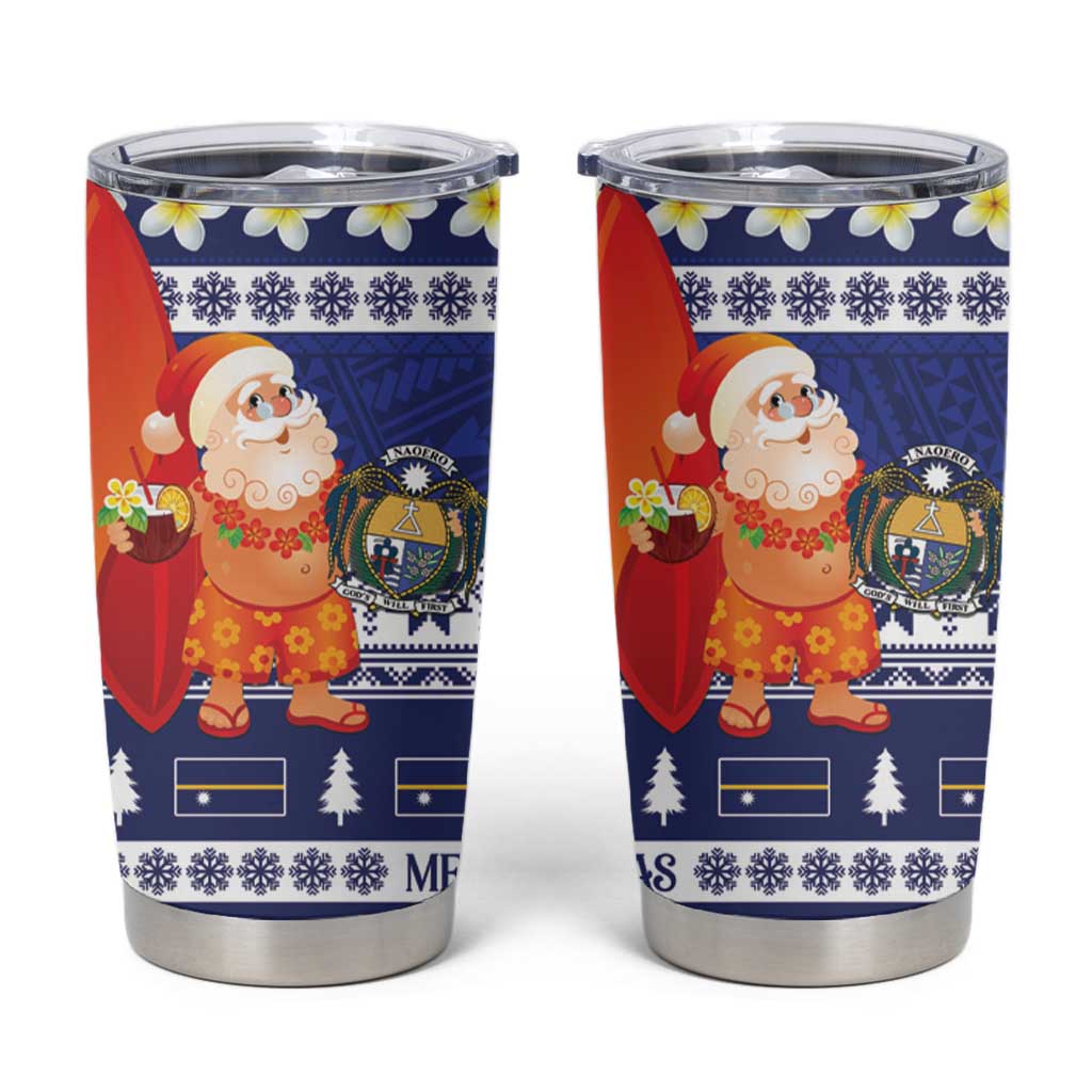 Nauru Christmas Tumbler Cup Cute Santa Coat Of Arms Merry Xmas - Polynesian Pride